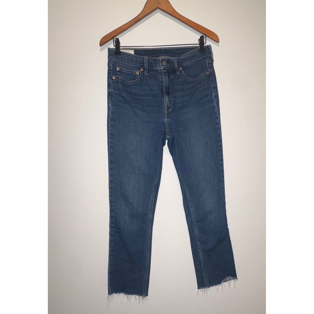 Gap Vintage Slim High Rise Jeans Raw Hem Medium Wash Stretch Denim